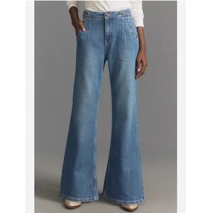 Pilcro Anthropologie Wide Leg Sailor Jeans Medium Wash Blue Pleated Denim 32